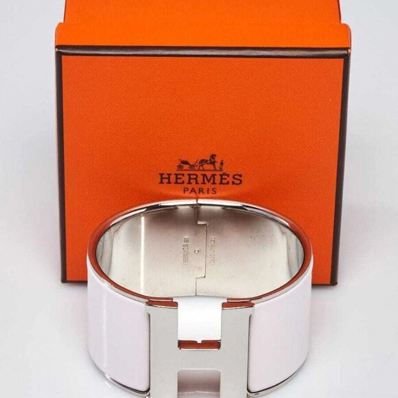 Hermes Nymph Enamel Palladium Plated Clic H GM Extra Wide Bracelet - Picture 1 of 7
